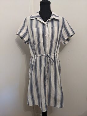Ci Sono Maine Stripe Shirt Dress | Button Front with Waist Tie | Women's Size M